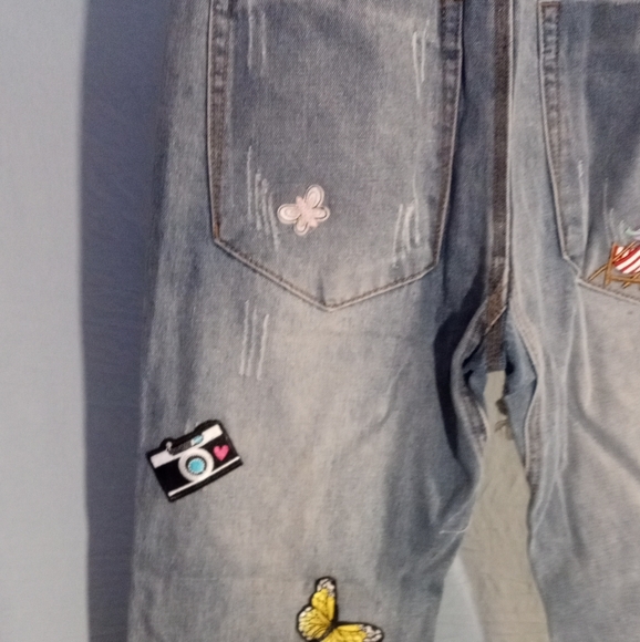 Really Cute Embroidered Patches On Denim Joggers with Drawstring - Picture 10 of 13